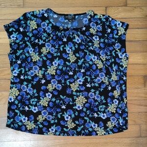 Liz Claiborne Black Floral Top - Blue and Yellow